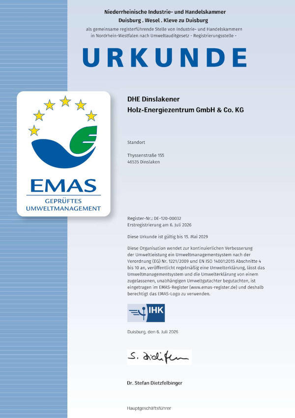 Die IHK-Urkunde zur EMAS-Validierung